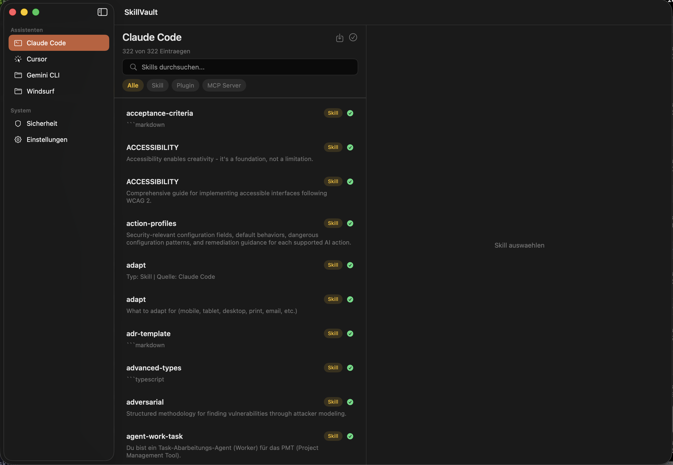 SkillVault Skill List
